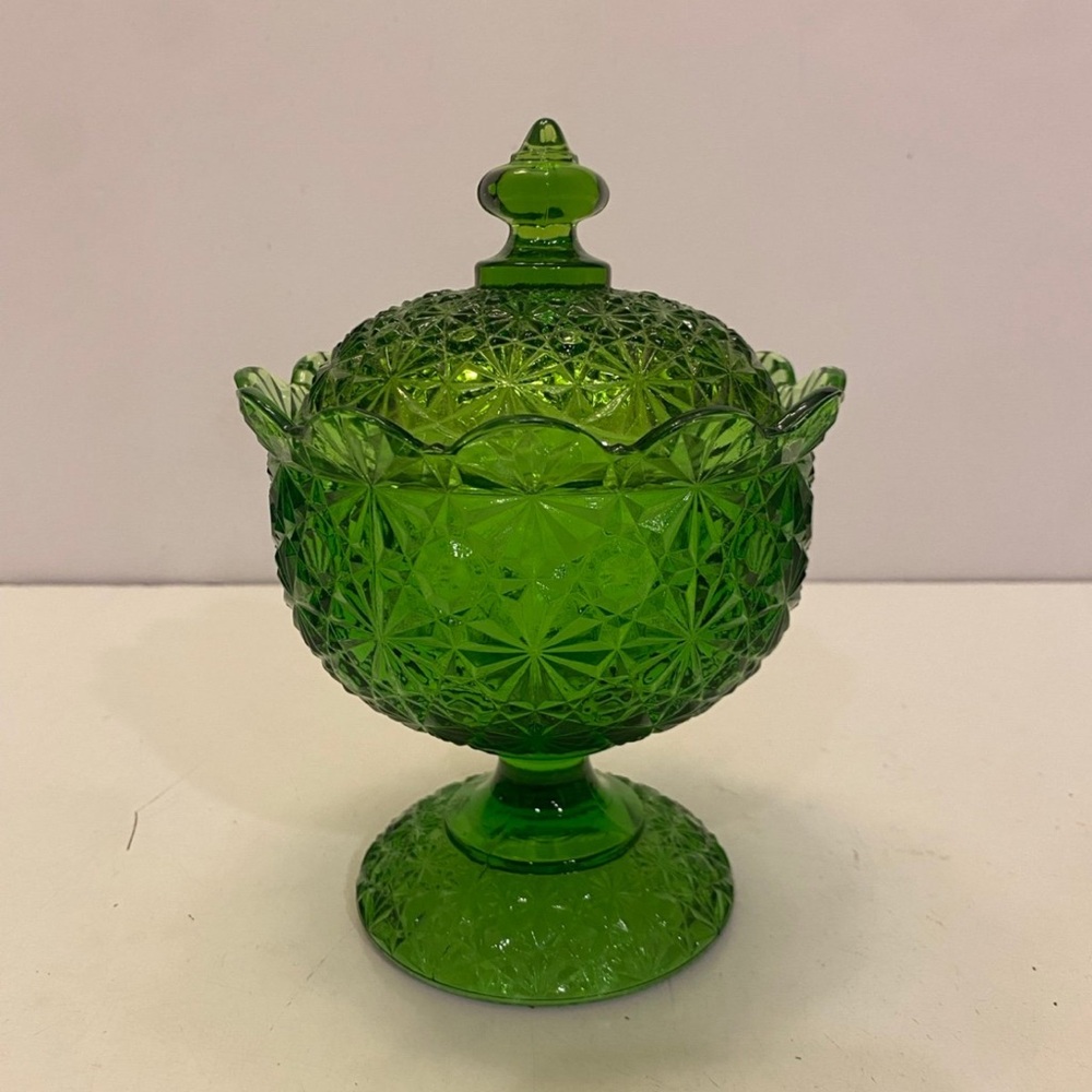 Green Glass Pedestal Candy Dish